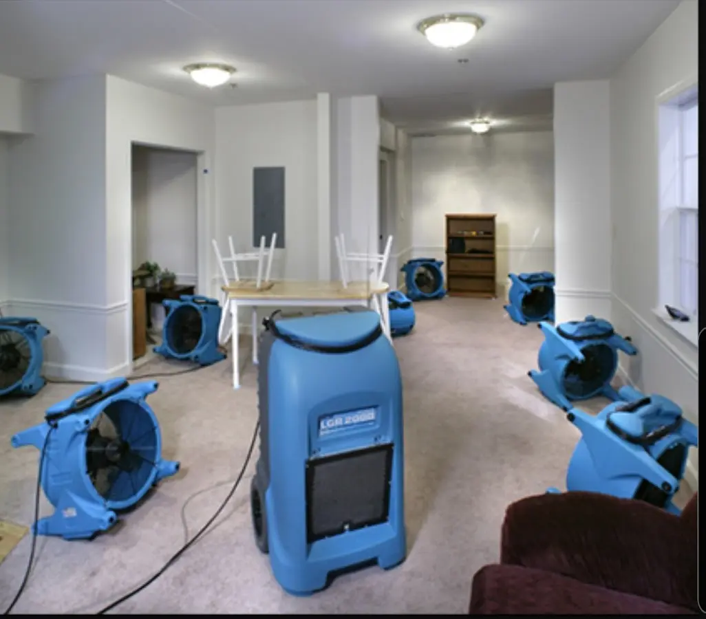 Air movers and dehumidifier setup for Water Damage Restoration in Corvallis